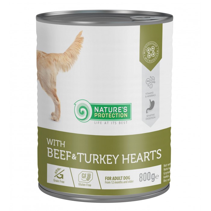 Nature's Protection with Beef & Turkey Hearts вологий корм для собак з яловичиною та серцем індички 800 г*6шт.