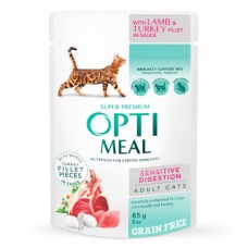 Optimeal Adult Cats Sensitive Digestion влажный корм с ягненком и индейкой 85 г