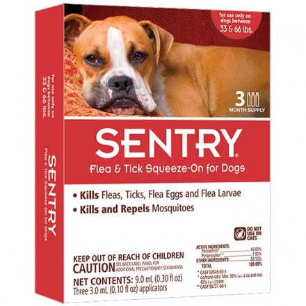 Sentry капли от блох, клещей и комаров для собак от 15 до 30 кг (3 мл)