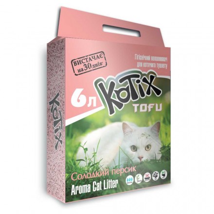 KOTIX TOFU Honey Peach соевый наполнитель для кошек с ароматом сладкого персика 6 л