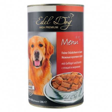 Edel Dog Кусочки с птицей и морковью в соусе для собак 1,2kg