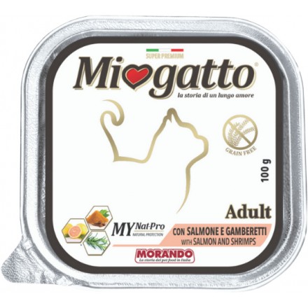 Morando Miogatto влажный корм для кошек с лососем и креветками 100г*32шт