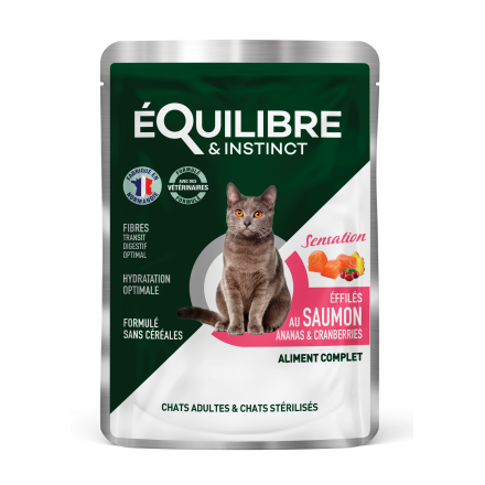 Equilibre & Instinct вологий корм для стерилізованих котів з лососем, ананасом і журавлиною в соусі 85г*12 шт