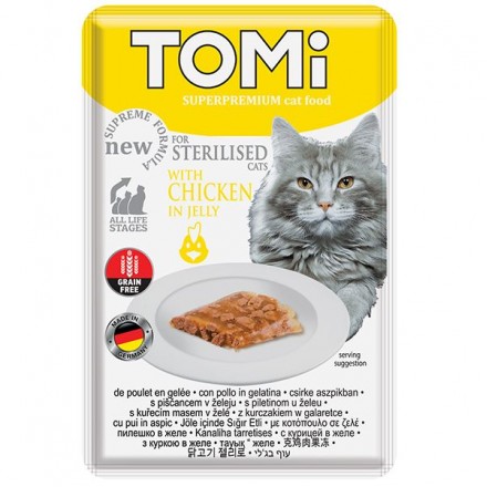 TOMI STERILISED CHICKEN IN JELLY влажный корм для стерилизованных котов с курицей в желе 85г*22шт