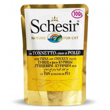 Schesir Tuna Chicken вологий корм для дорослих котів з тунцем та куркою в желе 100 г