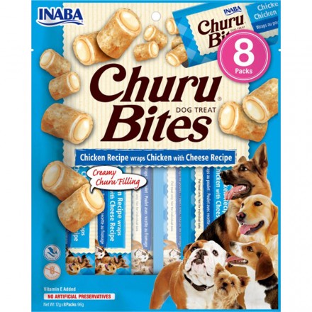 INABA Churu Bites лакомство для собак с курицей и сыром 12 г (8шт/уп)