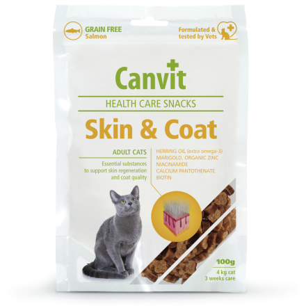 Canvit Skin and Coat напіввологі ласощі з лососем для шкіри і шерсті котів 100 г