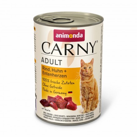 Animonda Carny Adult Beef, Chicken + Duck hearts вологий корм з яловичиною, куркою та качиними серцями для котів 400 г