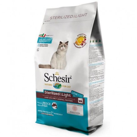 SCHESIR CAT STERILIZED & LIGHT сухой корм для кастрированных и стерелизованных котов с рыбой 10 кг