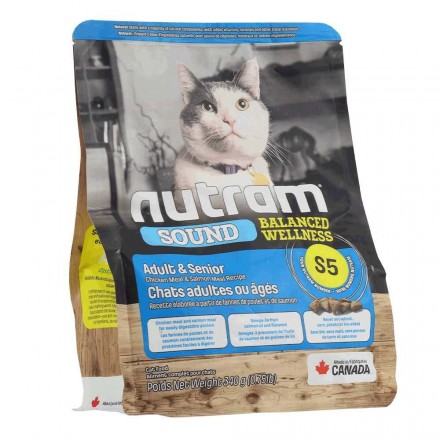 NUTRAM S5 SOUND BW сухой корм для котов пожилого возраста с курицей и лососем 0,34 кг