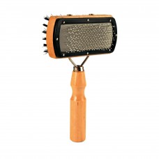 Trixie пуходерка двухсторонняя для ухода за шерстью и подшерстком кошек и собак разных пород с деревянной ручкой 10х18см