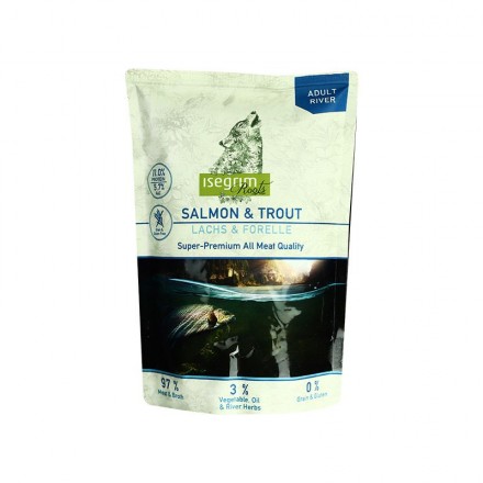 ISEGRIM Pouch Roots Salmon & Trout Лосось та форель з топінамбуром, сафлоровим маслом та річними травами 410г