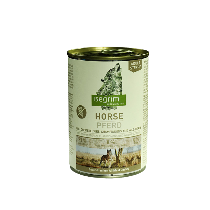 ISEGRIM Horse pure with Chokeberries, Champignons & Wild Herbs Конина з горобиною, грибами та дикорослими травами 400г