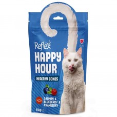 Reflex Happy Hour лакомство для котов с лососем, черникой и клюквой, здоровые кости 60г