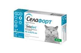 KRKA Селафорт Спот-он капли от блох, клещей и гельминтов для кошек от 2,6 до 7,5 кг (1 пипетка 0,75 мл)