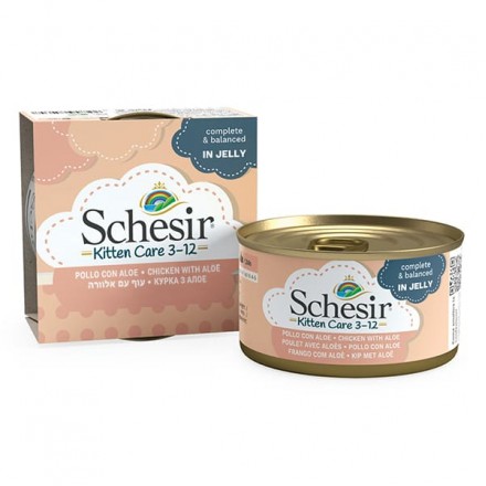 Schesir Kitten Chicken with Aloe влажный корм для котят с курицей и алое в желе 85 г