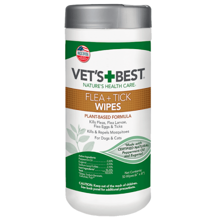 VET`S BEST Flea & Tick Wipes вологі серветки від бліх та кліщів для собак та котів 50 шт