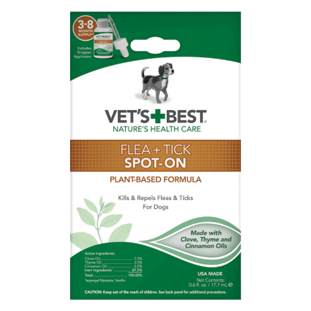 VET`S BEST Flea&Tick Spot On капли от блох и клещей для собак 17,7 мл