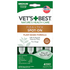 VET`S BEST Flea&Tick Drops Medium капли от блох и клещей для собак от 7 до 18 кг (3,1 мл х 4)