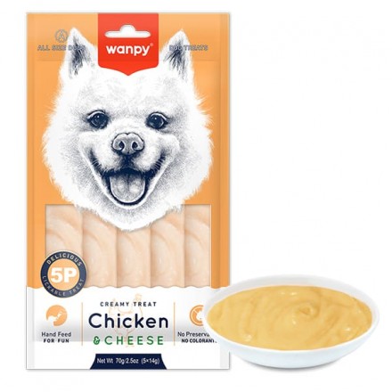Wanpy Creamy Lickable Treat Chicken & Cheese кремовое лакомство с курицей и сыром для собак 5х14г